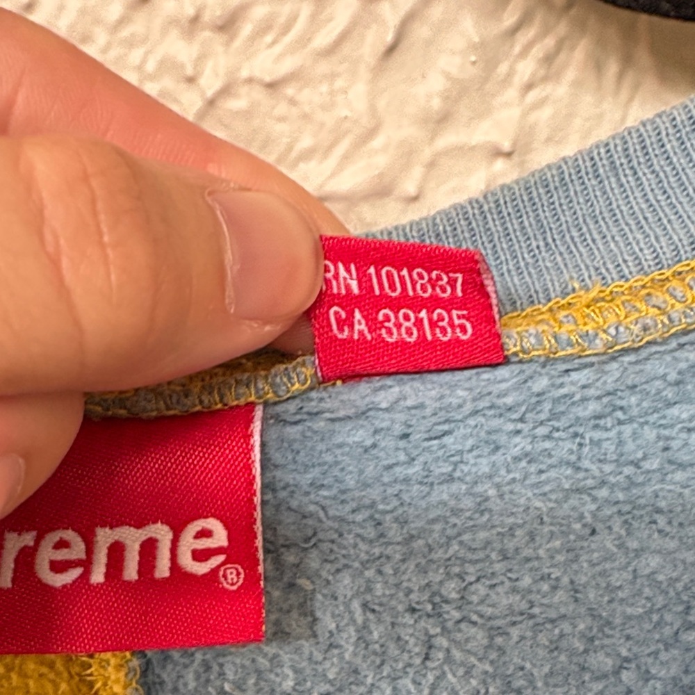 Supreme Split Crewneck Sweatshirt in Mustard & Light Blue - Authenticated - Picture 6 of 8